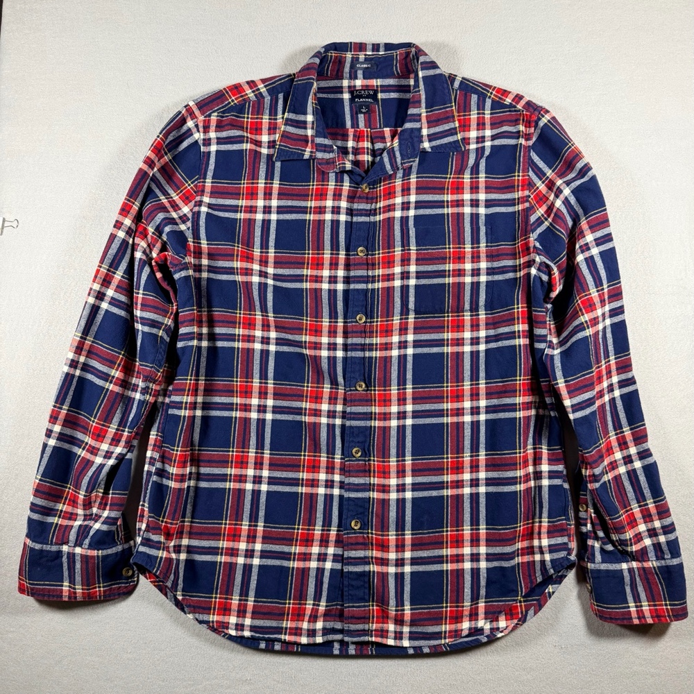 J.Crew Classic Flannel Plaid Button Up Shirt Navy Red Men’s Size L